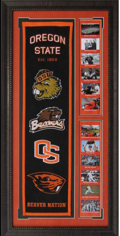 Oregon State Beavers Team Logos on Felt Banner Framed Art 19" X 38.5" Player Photo Collage