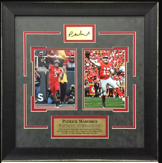 Patrick Mahomes Texas Red Raiders Kansas City Chiefs Framed Art 17.75" x 18" 2-Photograph Collage with Facsimile Autographed Plate