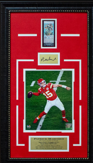 Patrick Mahomes Kansas City Chiefs Framed Art 16" x 27" Photograph with Replica Super Bowl Ticket & Facsimile Autographed Plate