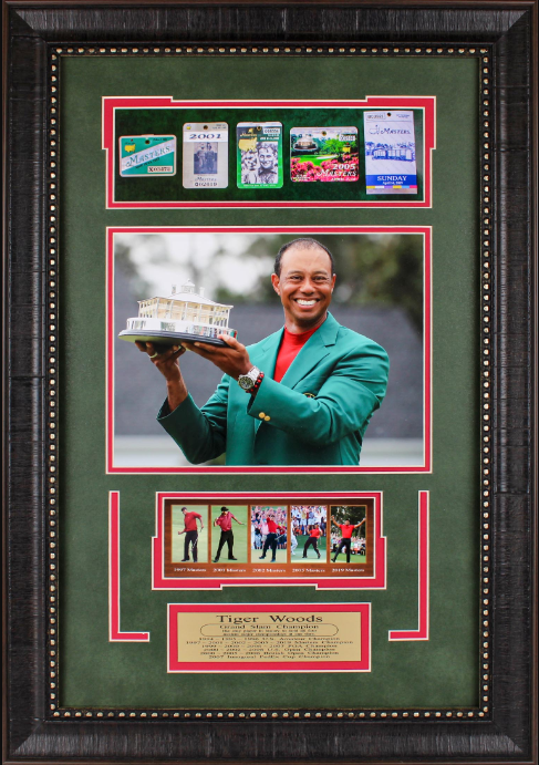 Tiger Woods Grand Slam Champion 16" x 23" Photograph Framed Art with Replica Tournament Passes