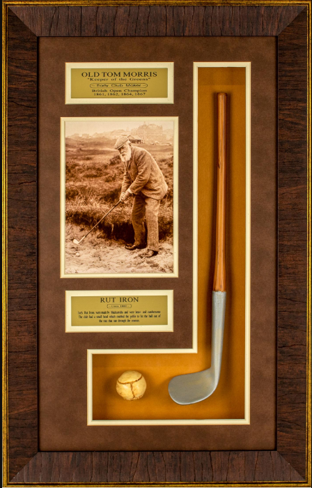 Old Tom Morris British Open Champion Framed Shadow Box Art Photograph 16" x 24.5" Replica Golf Ball & Rut Iron Club