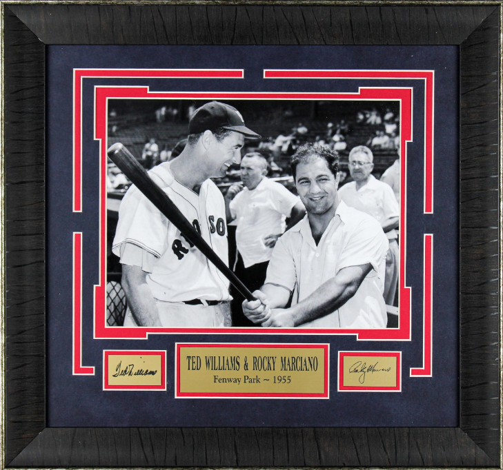 Boston Sports Stars Ted Williams & Rocky Marciano Facsimile Autographed Plate 16.5" x 15.5" Framed Photograph