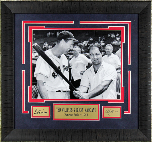 Boston Sports Stars Ted Williams & Rocky Marciano Facsimile Autographed Plate 16.5" x 15.5" Framed Photograph