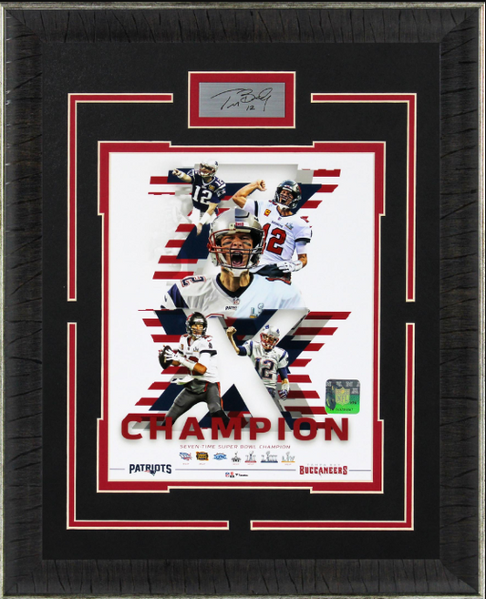 Seven-Time Super Bowl Champion Tom Brady New England Patriots Tampa Bay Buccaneers Framed Art 15" x 18.5" Photograph with Facsimile Autographed Plate