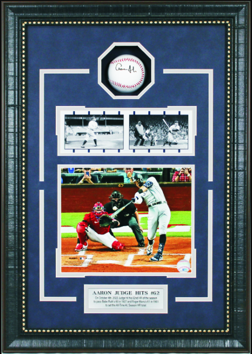 Aaron Judge Hits #62 New York Yankees Framed Shadow Box Art 18" x 25.5" 3-Photograph Collage & Replica Signed Ball