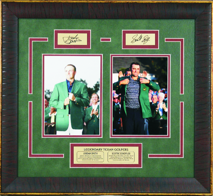 Legendary Texan Golfers Jordan Spieth & Scottie Scheffler Framed Art 16.5" x 18" 2-Photo Collage with Facsimile Autographed Plates