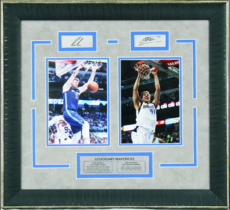 Legendary Dallas Mavericks Luka Doncic & Dirk Nowitzki Framed Art 16.5" x 18" 2-Photograph Collage with Facsimile Autographed Plates