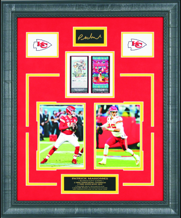 Patrick Mahomes Kansas City Chiefs 2-Time Super Bowl Champion Framed Art 19" x 23" Photograph with Replica Super Bowl Ticket & Facsimile Autographed Plate