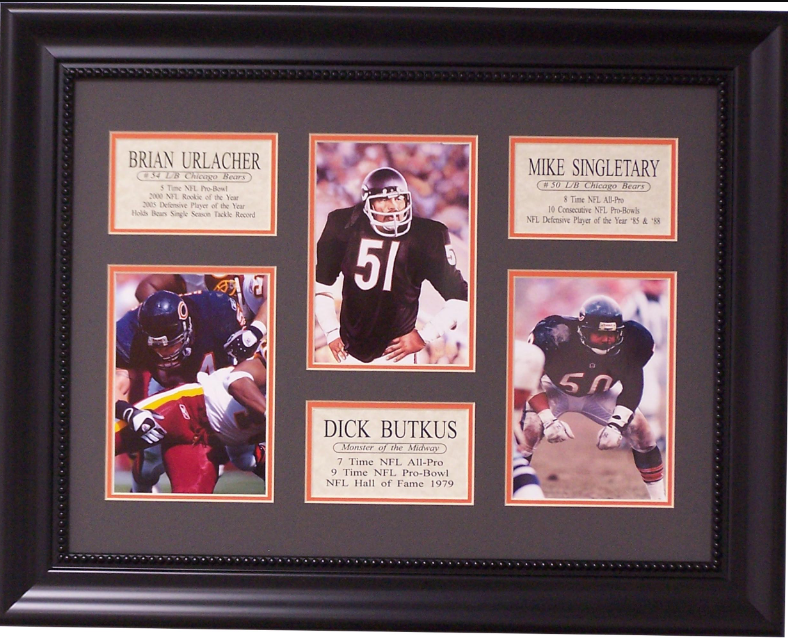 Chicago Bears Brian Urlacher Dick Butkus Mike Singletary Framed Art 23.5" x 30" 3-Photograph Collage