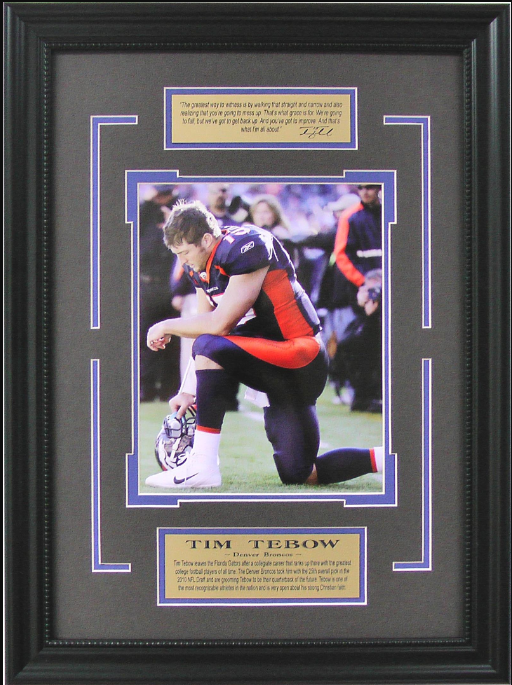 Tim Tebow Denver Broncos Framed Art 16" x 21" Photograph with Quote Plate