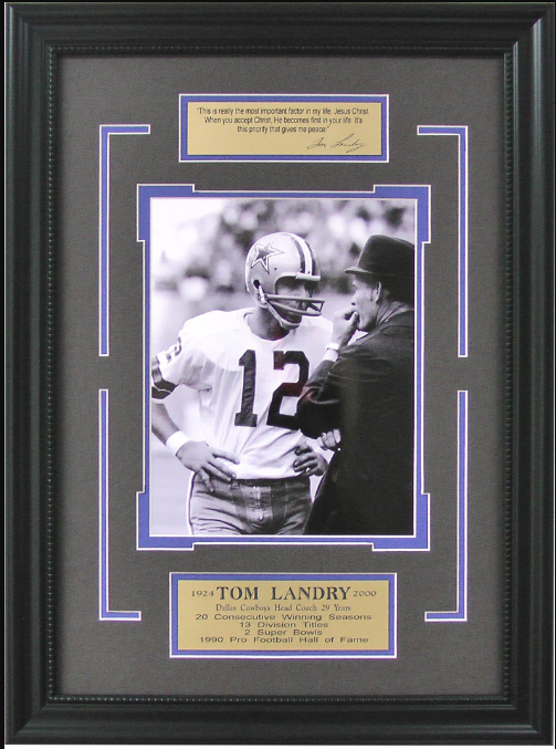 Tom Landry Dallas Cowboys Framed Art 16" x 21" Photograph with Inspirational Quote Plaque