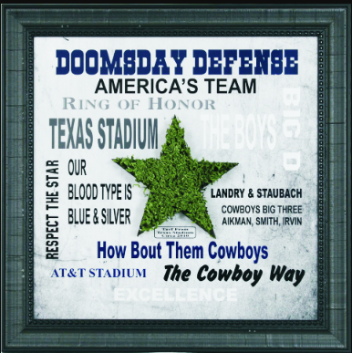 Dallas Cowboys 19.5" x 19.5" Framed Word Art with Cowboy Stadium Turf